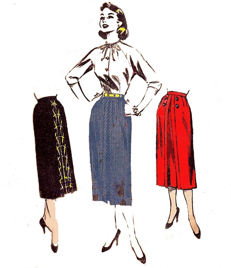 50s Vintage Pencil Skirt Pattern Butterick 6730 Wiggle skirt straight skirt Waist 26 inches image 1