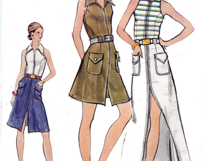 70s Zip Front Dress Pattern Mini Midi Maxi Length Vintage Etsy