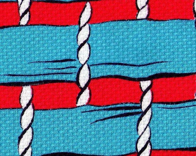 VINTAGE COTTON FABRIC C1950s- 1960s TEXTURE WEAVE NAUTICAL ROPES ...