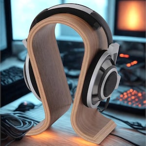 Universal Walnut Wooden Headphone Stand, Solid Wood Headset Holder | Earphone Hanger | Display Shelf for Gaming Headphones and Accessories