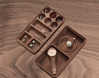 2 Layers Small Wooden Jewelry Box Organizer Walnut Wood Jewelry holder, Anniversary gift, Gift for her