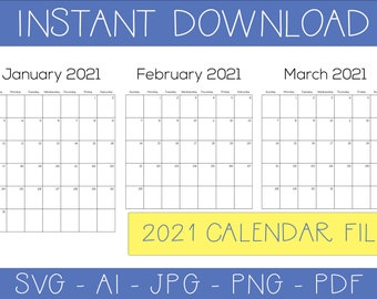 A4 or Letter Sized Instant Download PNG /& PDF Blank Printable 2021 Calendar Decorate Yourself DIY