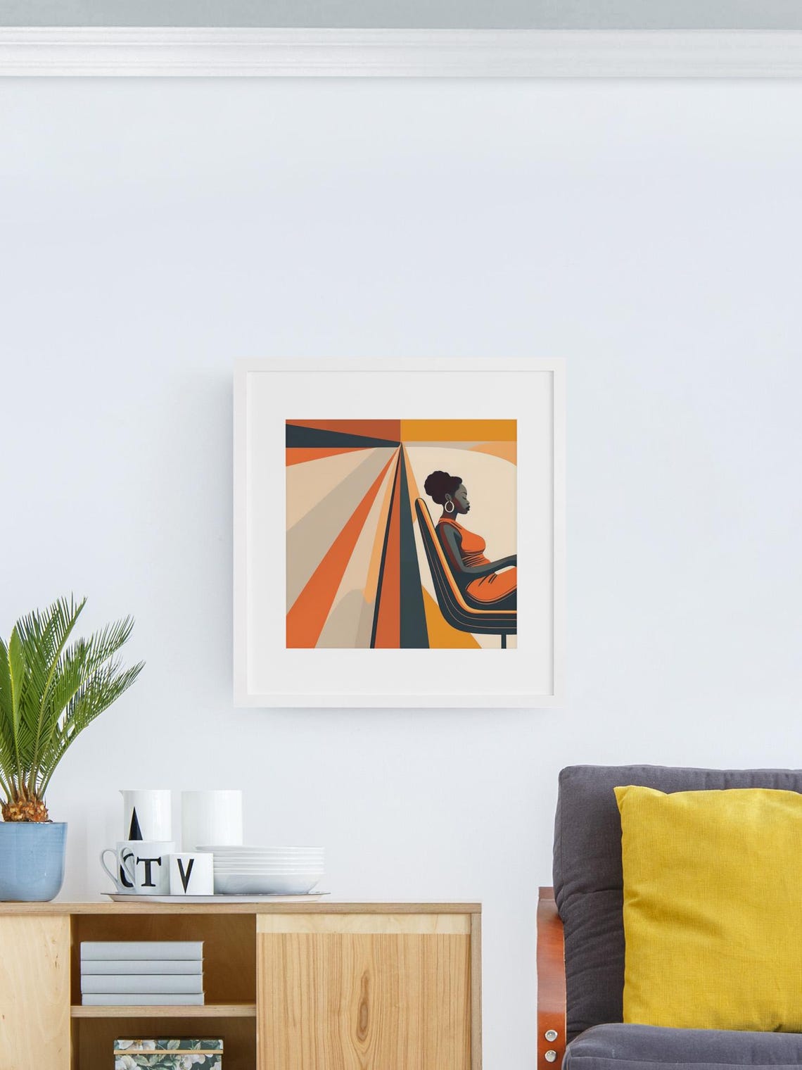 Black Woman Midcentury Modern Matte Square Poster, Wall Art Print ...