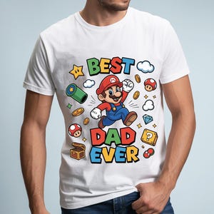 Najlepszy tata w historii Mario PNG | Super tata gracz dzień ojca projekt sublimacji | Retro gaming tata clipart