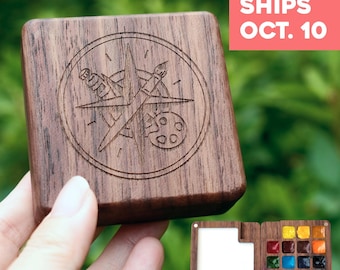 BACK-ORDERED: Mini Travel Watercolor Palette with Original Art Engraving [Ships 10/10~]