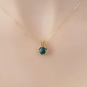 Rundhalskette Paraiba, Birthstone Halskette, Massives Gold und Silber Solitaire Halskette, Minimalist Halskette, Solitaire Halskette