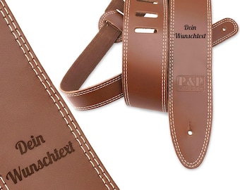 keepdrum personalisierter Gitarrengurt aus Echt-Leder Braun mit Gravur