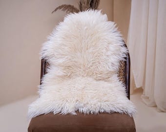 Genuine Sheepskin Rug 2x3 ft | Real Australian Lambskin Fur Pelt | Natural Ivory Fluffy Wool Carpet Mat | HOUME OAK