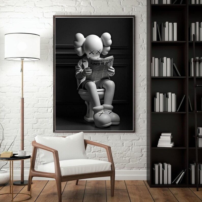 Kaws on the Toilet Wall Art | Kaws Figure Print | Minimalist Kaws ...