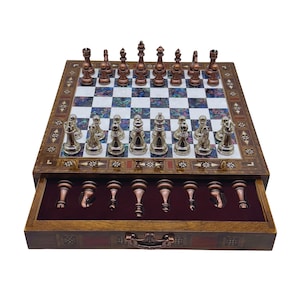 Luxury Wooden Chess Set with Storage – Elegant Handmade Chessboard & Metal Pieces – Perfect Gift for Strategy Lovers