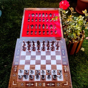 Luxury Wooden Chess Set – Handmade Board with Storage & Metal Pieces – Personalized Gift for Him or Dad