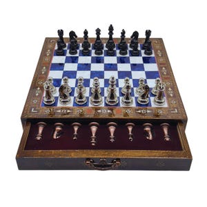 Gift for Him - Personalized Chess Set - Handmade Wooden Board 40x40 - Custom Game Decor - TroyChess