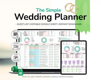 Plantilla de hoja de cálculo para planificador de bodas / Hojas de cálculo de Google Lista de invitados, presupuesto y lista de verificación / Organizador digital de bodas