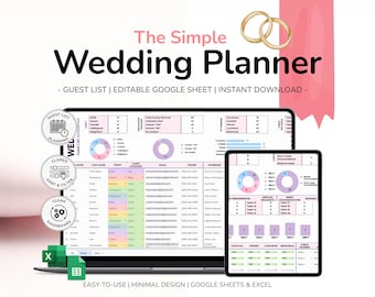 Digital Wedding Planner | Budget Tracker, Guest List & Honeymoon Organizer | Google Sheets + Excel Template