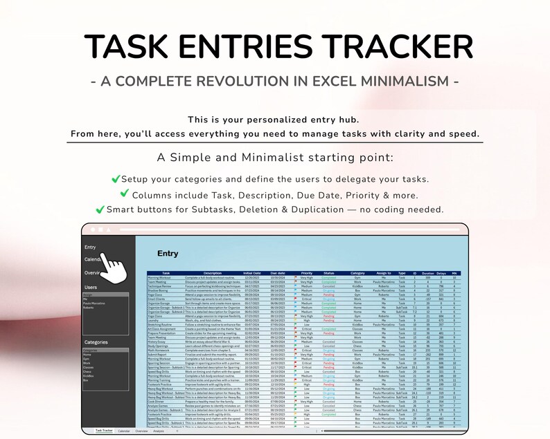 Task Tracker Excel Template: Project Management Spreadsheet (digital ...