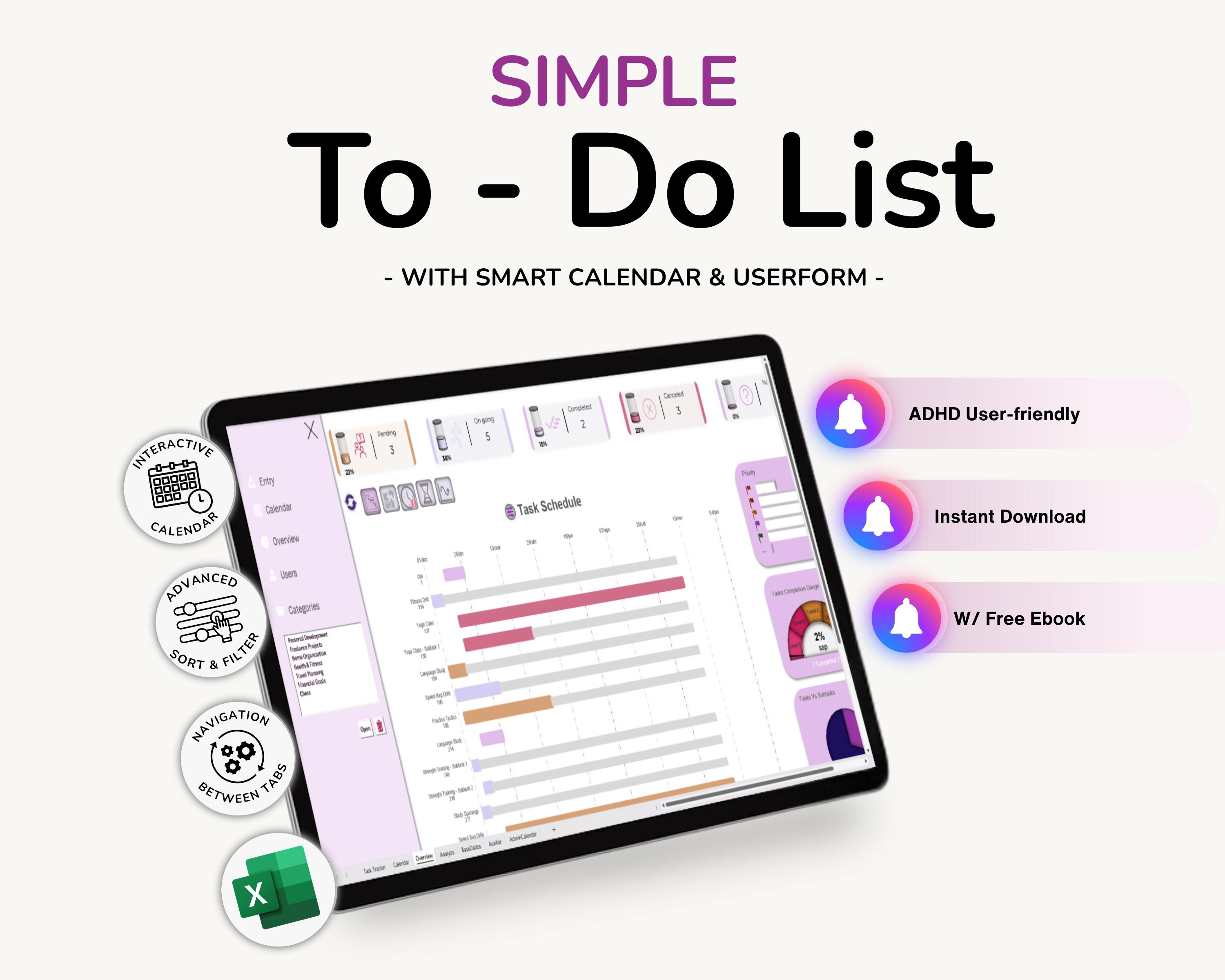 Task Tracker Excel Template: Project Management Spreadsheet (Digital Download, PDF Bonus eBook)