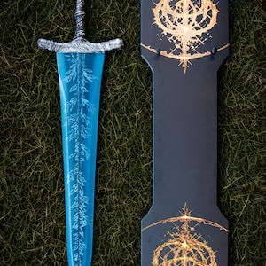 Handmade Frost Blue Sword: Elden Ring Inspired Display Plaque