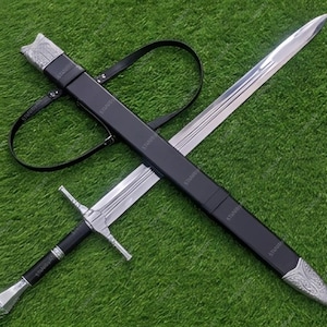 Handgesmeed middeleeuws langzwaard | Stalen ridderzwaard in Witcher-stijl, cosplaydisplay