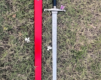 Hand-Forged Medieval Warrior Sword Replica with Red Scabbard