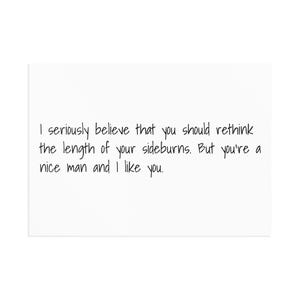 Whimsical Fine Art Postcards - Humorous Sideburn Quote, Greeting Cards, Art Prints, Unique Stationery, Fun Gifts