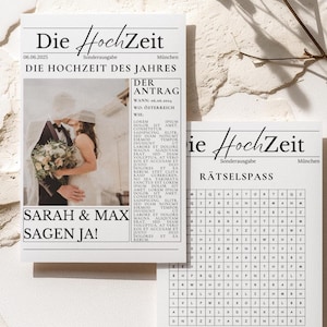 Individual wedding newspaper template, Canva template, personalized wedding newspaper, wedding invitations stationery, wedding invitation