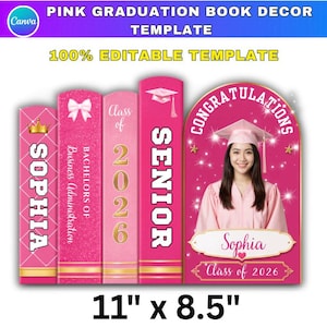 Pink Graduation Book Decor Canva Editable Template, Graduation Book Stack Decor Template, Panel Boards, Arch Foam Board & Floor Wrap Set