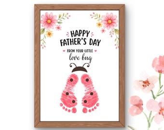 Father’s Day Footprint Handprint Craft, Baby Toddler Keepsake Gift for Dad, Preschool Daycare Activity, Love Bug Footprint Art Printable pdf