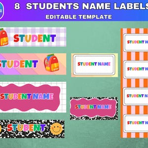 8x Composition Notebook Student File Labels, Canva Editable Classroom Decor Template, Student Name Tags and Plates, Back To School, Digital