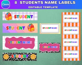 8x Composition Notebook Student File Labels, Canva Editable Classroom Decor Template, Student Name Tags and Plates, Back To School, Digital