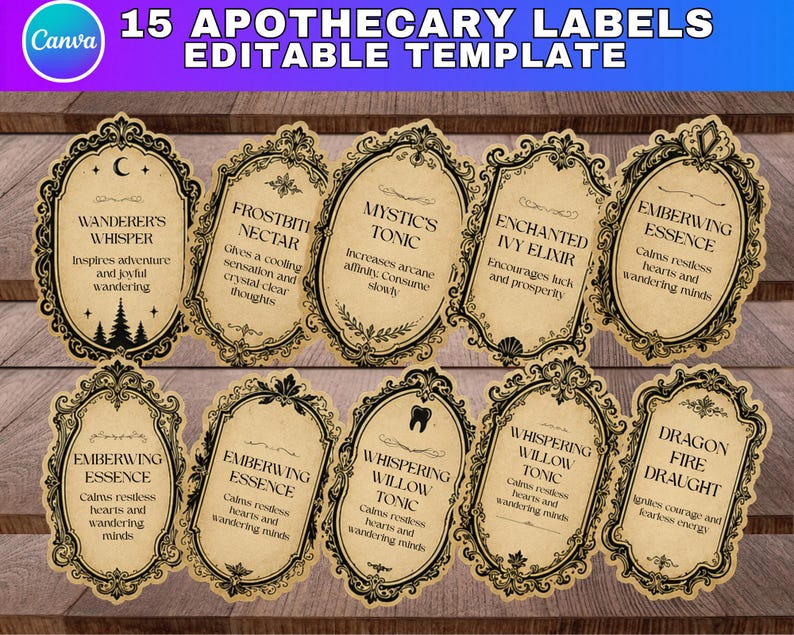15 Editable Apothecary Labels Canva Templates, Vintage Potion Bottle ...