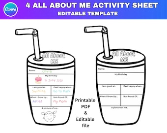 4x All About Me Editable Printable Bundle, First Day of School Activity, Student Questionnaire, Back to School Bulletin Board Canva Template