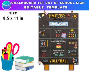 Editable Back to School Chalkboard Poster, First or Last Day School Sign, Canva Editable 1st day School Sign, Instant Download Printable