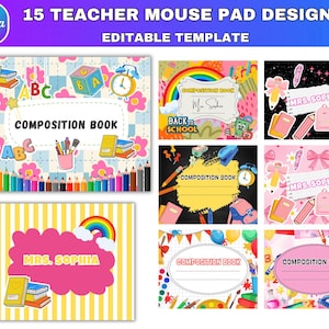 15x Teacher Mouse Pad Templates , Composition Notebook Back to School Sublimation Layouts, Custom Teacher Appreciation Gift, Digital Downlod