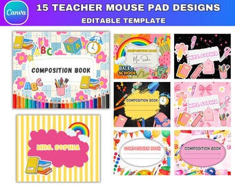 15x Teacher Mouse Pad Templates , Composition Notebook Back to School Sublimation Layouts, Custom Teacher Appreciation Gift, Digital Downlod