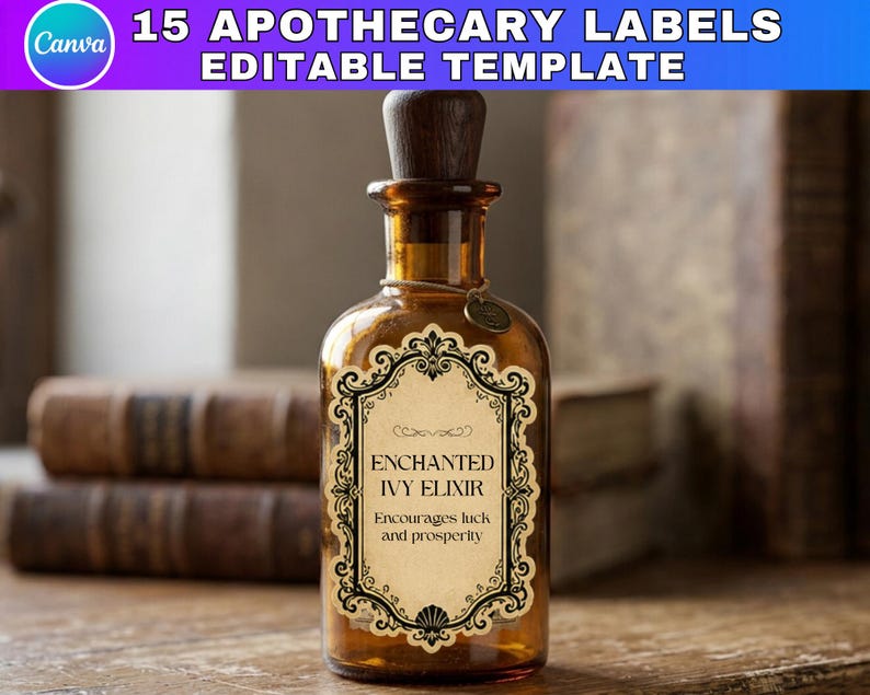 15 Editable Apothecary Labels Canva Templates, Vintage Potion Bottle ...