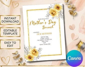 Editable Mother’s Day Brunch Invitation Template, Floral Canva Invite, Printable Mom Brunch Invite, Editable Invitation, Instant Download