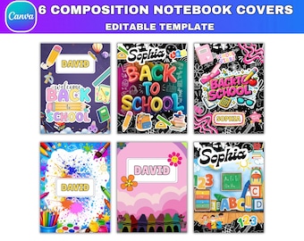 06 Composition Notebook Cover Template, Editable Canva Composition Notebook Cover Template, Back to School Digital, Printable Notebook Cover