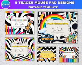 05 Teacher Mouse Pad Canva Editable Template, Composition Notebook, Back To School Teacher Gifts, Teacher Appreciation Gift Canva Template