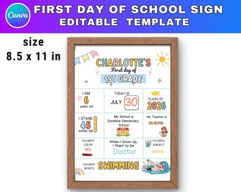Editable Back to School Sign Template, First or Last Day of School Sign, Personalized Canva Editable School Sign, Instant Download Printable