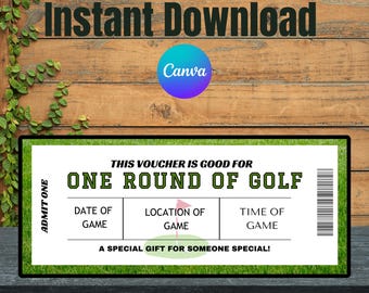 Surprise Golf Trip Ticket, Gift Voucher Certificate Ticket Template for Any Occasion Surprise Trip, Editable in Canva,  Golf Party, MT07