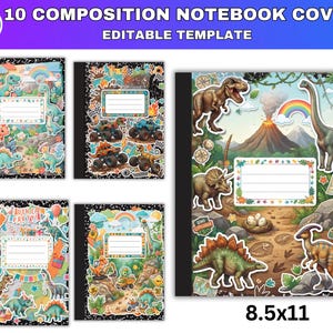 10 Dinosaur Composition Book Cover Canva Templates, Editable Dino Notebook Covers, Back to School Printable  Covers, Instant Download