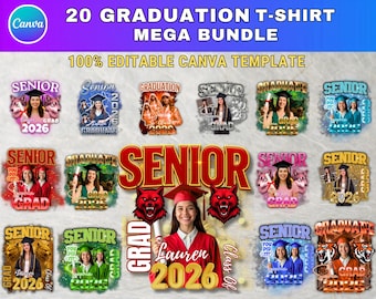 20 Graduate 2026 Editable Canva Template, Senior Class of 2026 Add Photo Personalized, Graduation Tshirt Template Bundle, Digital Download