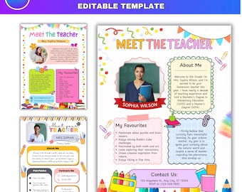5x Meet the Teacher Canva Editable Template, Bright Pastel Classroom Printable Template, Back to School Welcome Letter for Preschool Digital