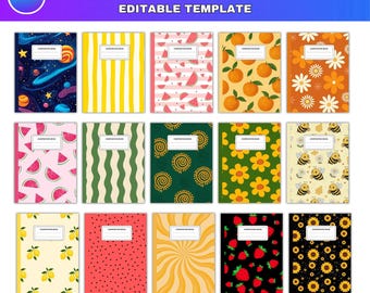 33 Coquette Bows Composition Notebook Covers Bundle, Toile Composition Notebook Canva Editable Template, Printable Notebook, Back to School