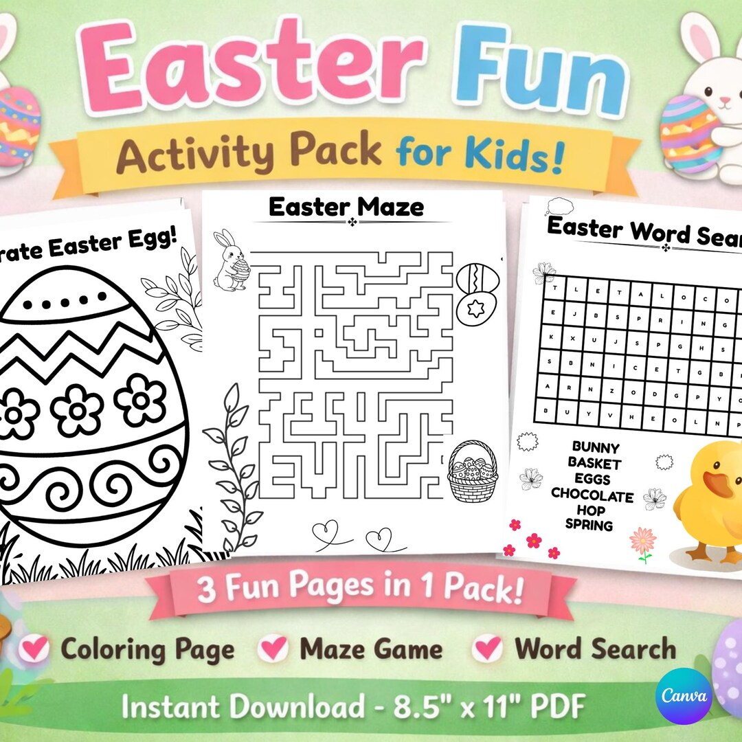 Printable Easter Fun Activity Pack for Kids, Coloring Page, Maze, Word ...