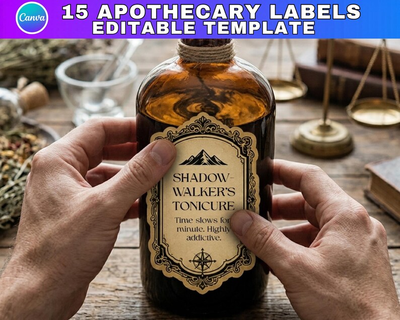 15 Editable Apothecary Labels Canva Templates, Vintage Potion Bottle ...
