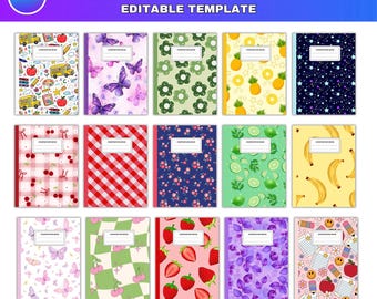 30x Composition Notebook Covers Bundle, Coquette Bows Composition Notebook Canva Editable Template, Back to School, Printable Notebook Cover