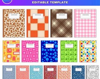 50x Seamless Composition Book Patterns with Labels, Composition Book Cover Bundle, Notebook Journal Pattern Planner Printable Back to School
