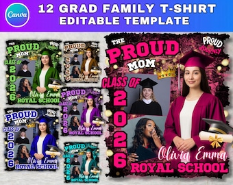 12 Proud Family Graduation T-Shirt Template, Grad Tshirt 2026 Designs, Mom Congrats Class of 2026 Canva Template Bundle, Digital Download