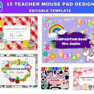 15x Teacher Mouse Pad Templates , Composition Notebook Back to School Sublimation Layouts, Custom Teacher Appreciation Gift, Digital Downlod